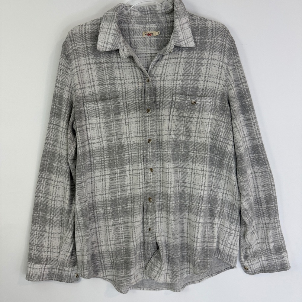 Faherty Legend Sweater Shirt Womens L Grey Plaid WKF2201-WCP Button Up Knit